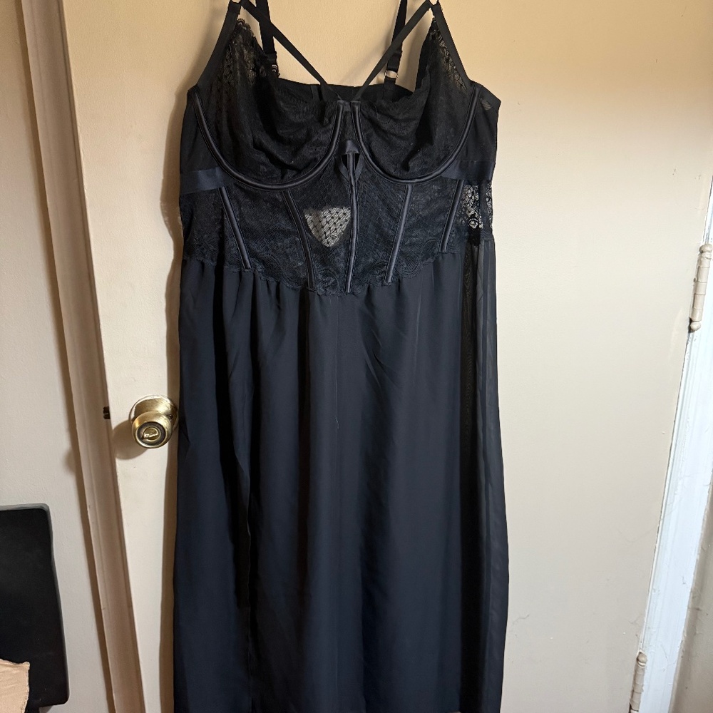 Full length Torrid lingerie, black with leg slit